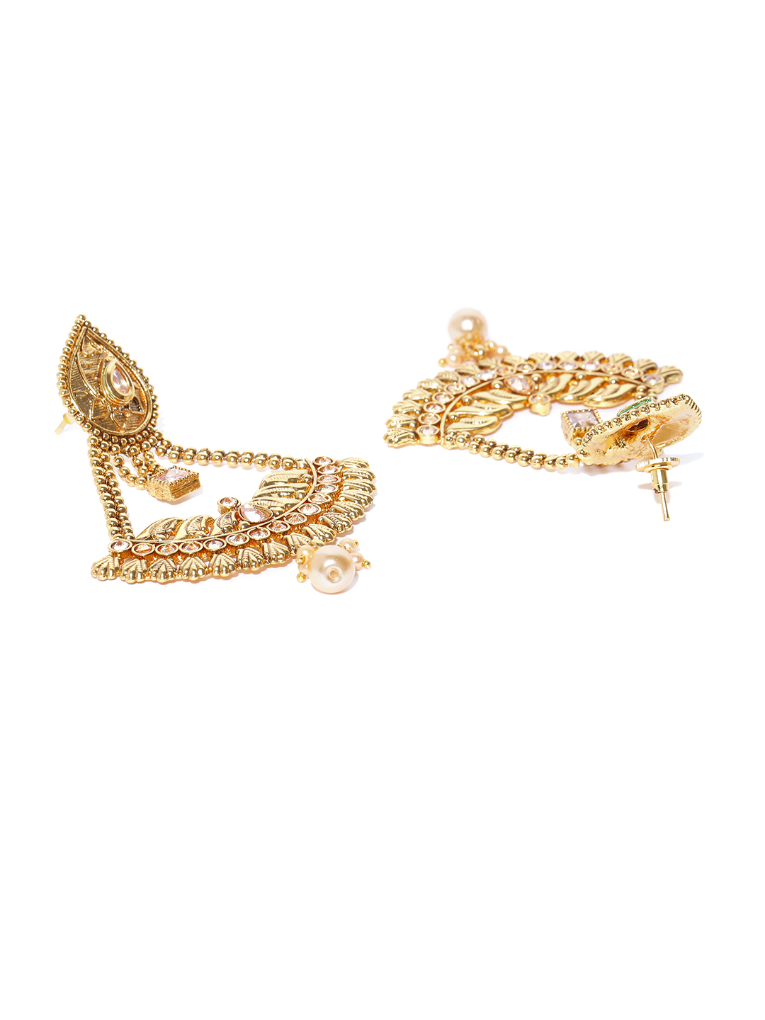 YouBella Gold-Toned Crescent Shaped Drop Earrings
